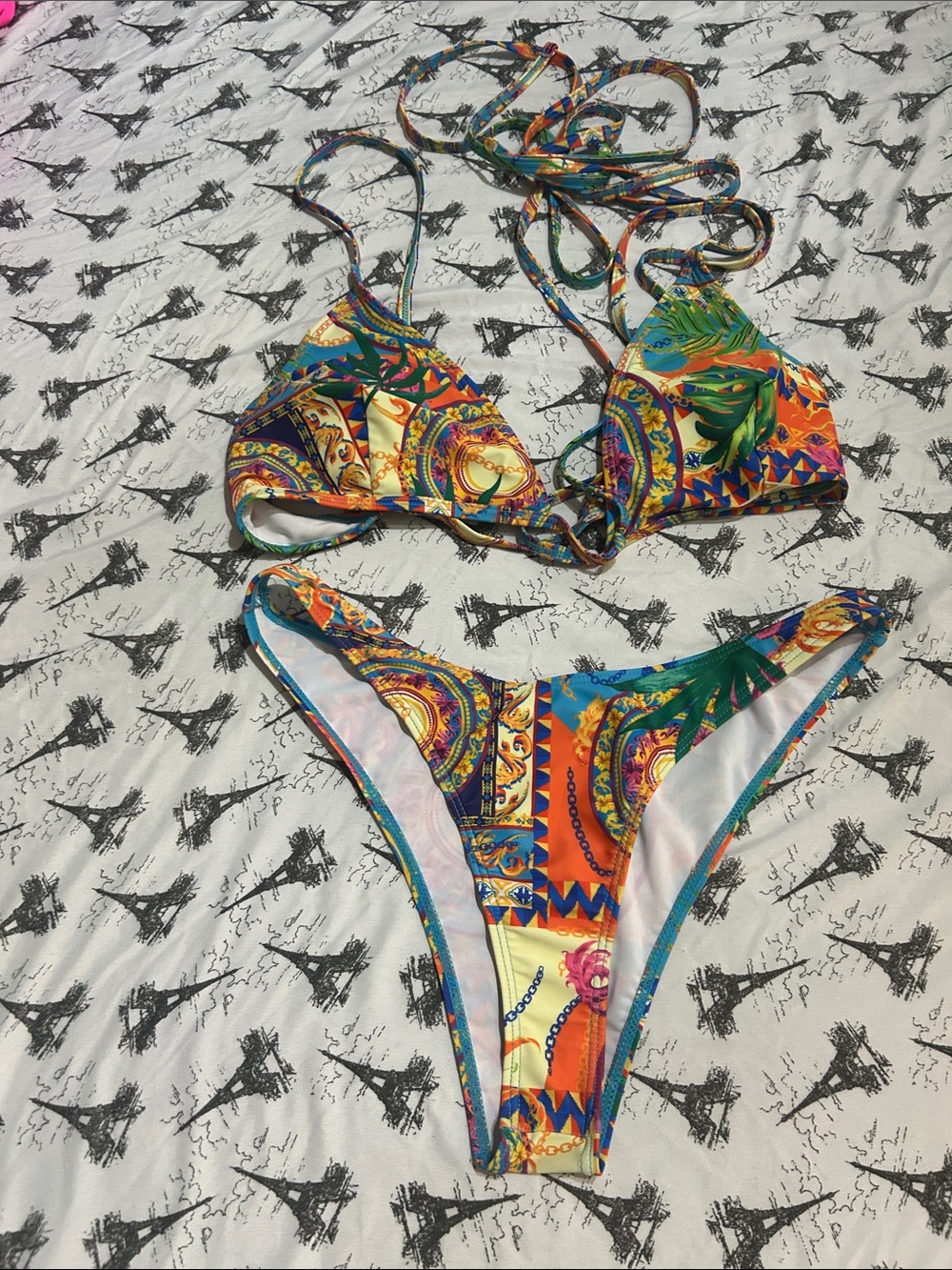 SHEIN Multicolor Tropical Print Triangle Bikini